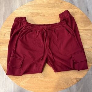 Burgundy Cargo Jersey Jogger Pants